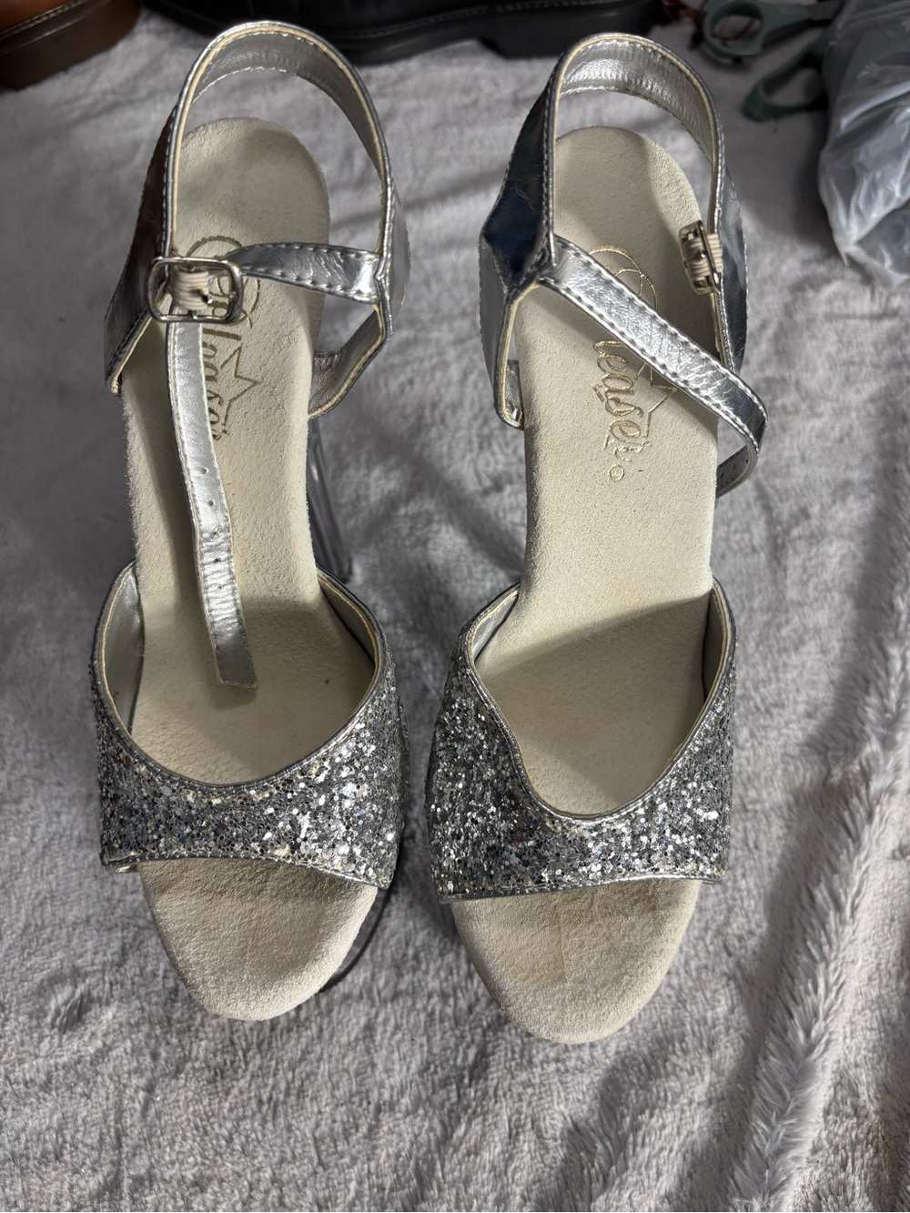 Pleaser Silver Glitter Clear Platform Stiletto Sandals View 2